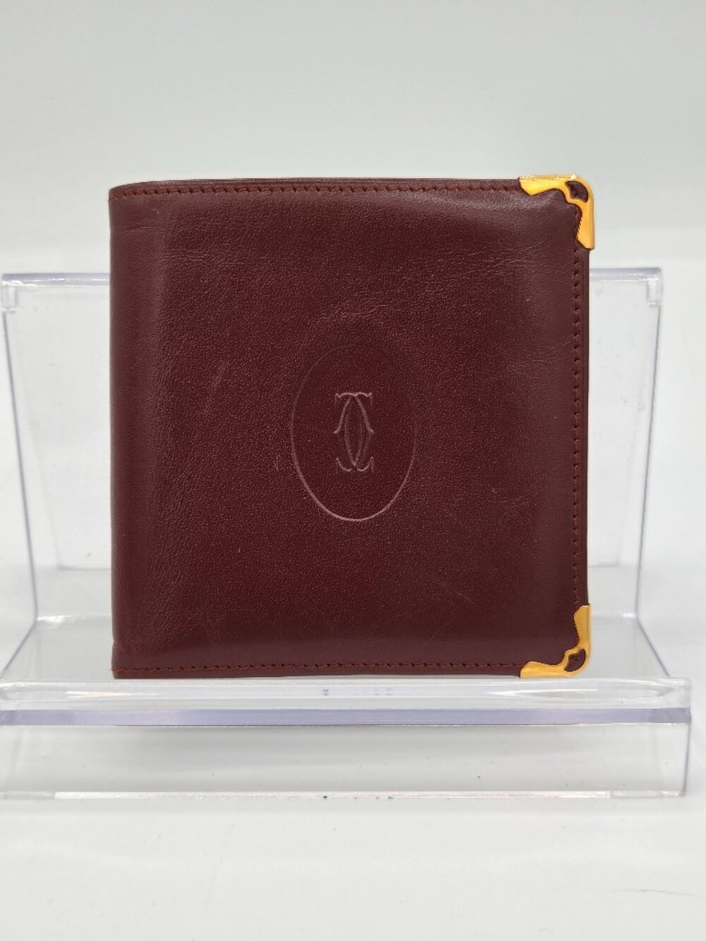 Vintage Must de Cartier Burgundy Leather Bifold Wallet | Coin Pocket | Gold